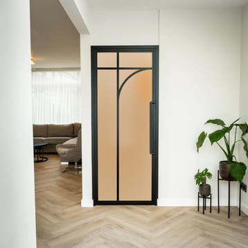 Stalen Binnendeur - Zwart - 5 Vlaks rond - Matglas, Minder dan 80 cm, Binnendeur, Nieuw, Metaal