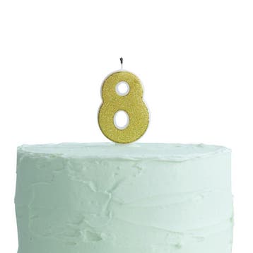 Gouden Kaars 8 Jaar Glitters 6cm, Verzenden, Nieuw