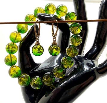 Natuurlijke Baltische barnsteenarmband & oorbellen in