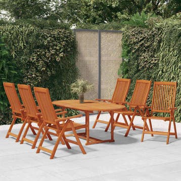 vidaXL 7-delige Tuinset massief eucalyptushout, Verzenden, Nieuw, Tuinset