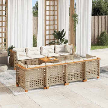 vidaXL 9-delige Loungeset met kussens poly rattan beige, Verzenden, Nieuw, Loungeset