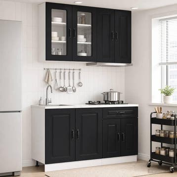 vidaXL Keukenblok KALMAR 4 st Zwart Bewerkt hout, Huis en Inrichting, Kasten | Overige, Verzenden, Nieuw