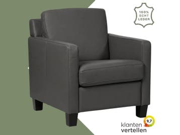 Leren fauteuil Smart - Toledo Antracite (donkergrijs) -, Huis en Inrichting, Fauteuils, Nieuw, Ophalen of Verzenden, Bohemian, Eigentijds, Modern, Retro