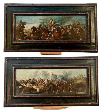 Italiaanse school (XVIII) - Coppia di battaglie, Cristiani, Antiek en Kunst