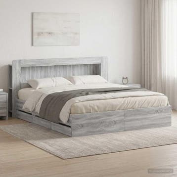 vidaXL Bedframe met opbergruimte en hoofdbord met lade Grijs, Verzenden, Nieuw