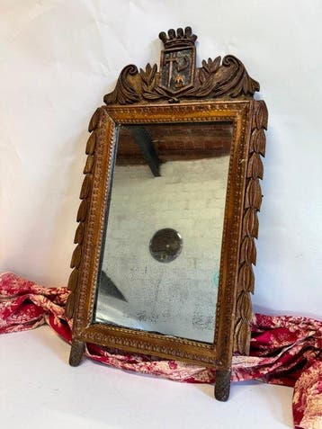 Spiegel - Verguld hout - Spiegel met wapenschild,