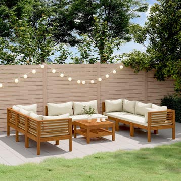 vidaXL 9-delige Loungeset met crèmekleurige kussens massief, Verzenden, Nieuw, Loungeset