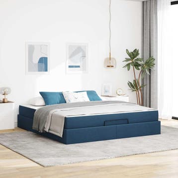 vidaXL Bedframe met matras 2 pcs Blauw Stof, Verzenden, Nieuw