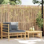 vidaXL 2-delige Loungeset met donkergrijze kussens bamboe, Verzenden, Nieuw