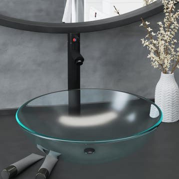 vidaXL Wastafel met kraan en pop-up afvoer mat gehard glas, Verzenden