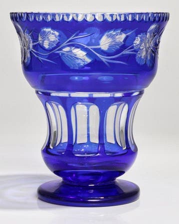 Crystalex / Bohemis Glass - Vaas - Handgesneden kobaltblauw