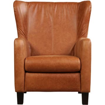 Leren fauteuil Hug - Vintage Cognac (cognac) - Poten hout, Huis en Inrichting, Nieuw, Ophalen of Verzenden, 75 tot 100 cm, Eigentijds, Klassiek, Retro, Romantisch