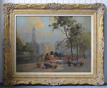 Jan Simon Knikker (1911-1990) - Stadsgezicht Amsterdam met, Antiek en Kunst, Kunst | Schilderijen | Klassiek