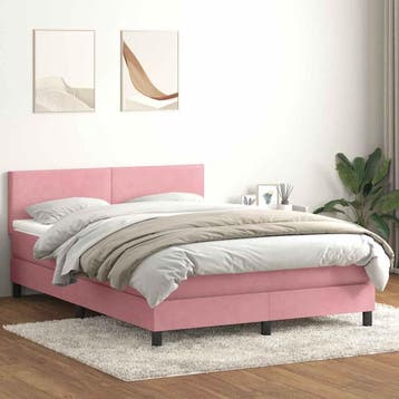 vidaXL Boxspring met matras en LED fluweel roze 160x210 cm, Verzenden, Nieuw