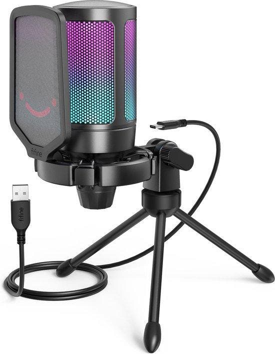 FIFINE - A6V - USB RGB Streaming Microfoon met Standaard..., Muziek en Instrumenten, Microfoons, Nieuw, Verzenden