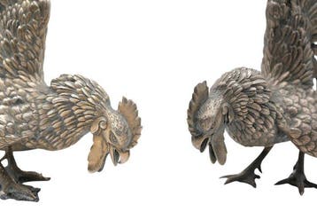 Figuur - Pair of Portuguese Solid Silver Roosters - .833