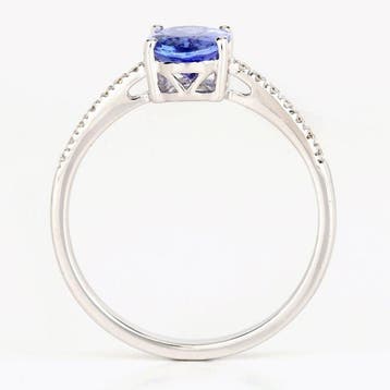 Ring - 14 karaat Witgoud - 1.29ct. tw. Tanzaniet - Diamant -, Handtassen en Accessoires, Nieuw