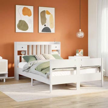 vidaXL Bed met boekenkast zonder matras grenenhout wit, Huis en Inrichting, Verzenden, Nieuw