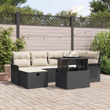 vidaXL Tuinbank Set 7 st Zwart poly rattan, Verzenden, Nieuw