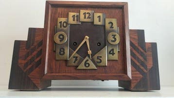Amsterdamse School klok - Art Deco eiken-coromandel messing-, Antiek en Kunst