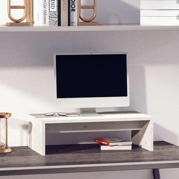 vidaXL Monitorstandaard 50x27x15 cm massief grenenhout wit, Verzenden, Nieuw