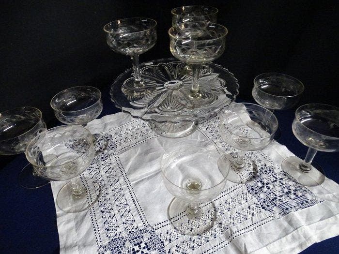 Champagne fluitje (10) - Kristal, Antiquités & Art, Antiquités | Meubles | Tables