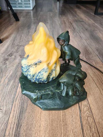 Tafellamp met beeldje - Gemarmerd glas - Copy van A .Moreau