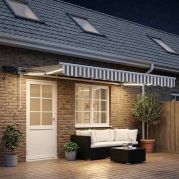 vidaXL Handbediende luifel met LEDs Lichtgrijs en wit 4,5 ×, Verzenden, Nieuw