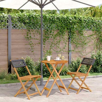 vidaXL 3-delige Bistroset poly rattan en massief hout zwart, Verzenden, Nieuw