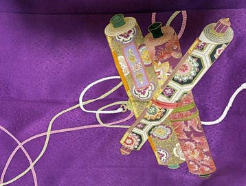 Elegante paarse vintage kimono – één familiewapen - Zijde -