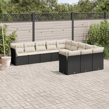 vidaXL 11-delige Loungeset met kussens poly rattan zwart, Verzenden, Nieuw, Loungeset