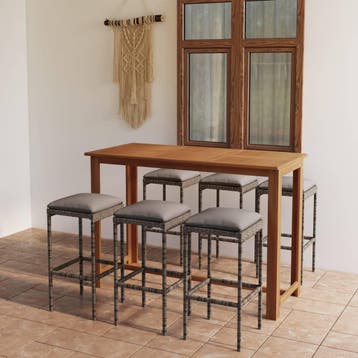 vidaXL 7-delige Tuinbarset met kussens grijs, Tuin en Terras, Verzenden, Nieuw