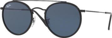 Ray-Ban Round RB3647N Unisex Zonnebril - Zwart / Blauw-Grijs, Verzenden, Nieuw