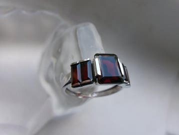 Zilver, Granaatstenen - Ring - Art Deco-stijl