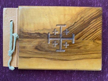 - - Antique Holy Land Souvenir Album – Olive Wood Cover &