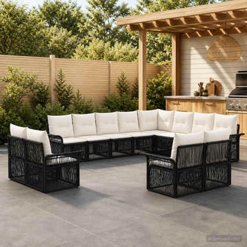vidaXL Tuinbank Set 12 st Zwart en Crème Wit poly rattan, Verzenden, Nieuw