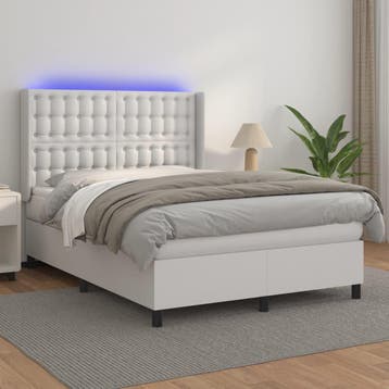 vidaXL Boxspring met matras en LED kunstleer wit 140x200 cm, Verzenden, Nieuw