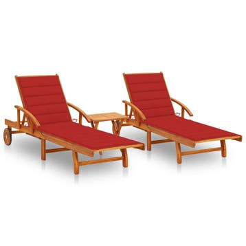 vidaXL Ligstoelen 2 st met tafel en kussens massief, Verzenden, Nieuw