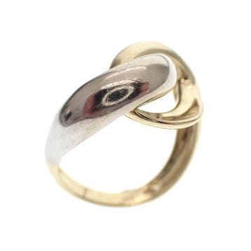 Bicolor gouden fantasiering, Handtassen en Accessoires, Ringen, 18 tot 19, Gebruikt, Ophalen of Verzenden, Dame
