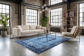 Blauwe vintage - Vloerkleed - 270 cm - 155 cm - met, Huis en Inrichting, Nieuw