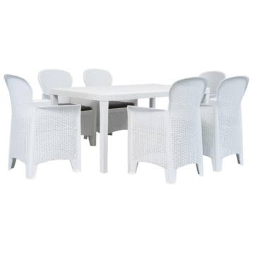 vidaXL 7-delige Tuinset rattan-look kunststof wit, Verzenden, Nieuw, Tuinset