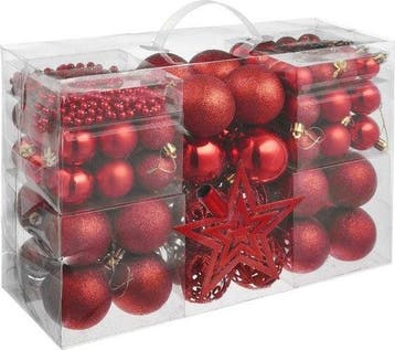 2dekans | tectake - Set van 86 kerstballen rood - 403324, Ophalen of Verzenden, Nieuw