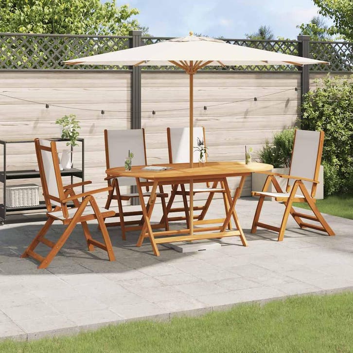 vidaXL 5-delige Tuinset massief acaciahout en textileen, Tuin en Terras, Tuinsets en Loungesets, Tuinset, Nieuw, Verzenden