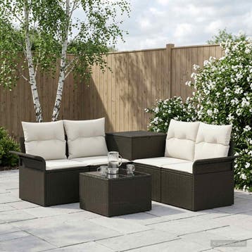 vidaXL Bankstel 6 st 4-Aantal zitplaatsen Zwart en Crème Wit, Tuin en Terras, Verzenden, Nieuw