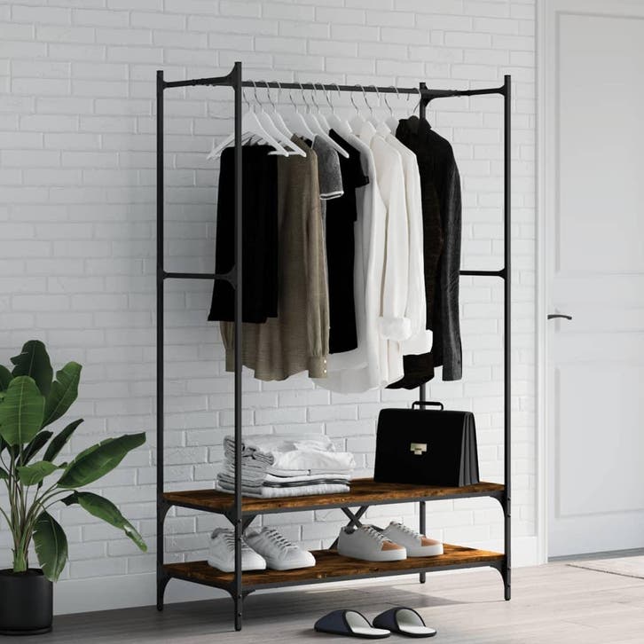 vidaXL Kledingrek met schappen bewerkt hout gerookt, Maison & Meubles, Armoires | Penderies & Garde-robes, Envoi