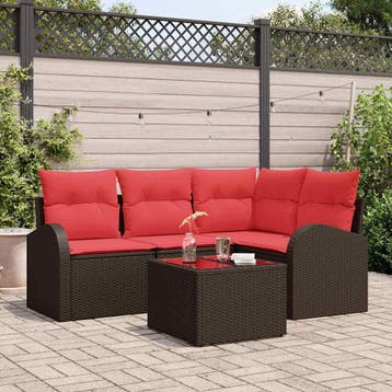 vidaXL Tuinbank Set 5 st Bruin en Rood poly rattan, Verzenden