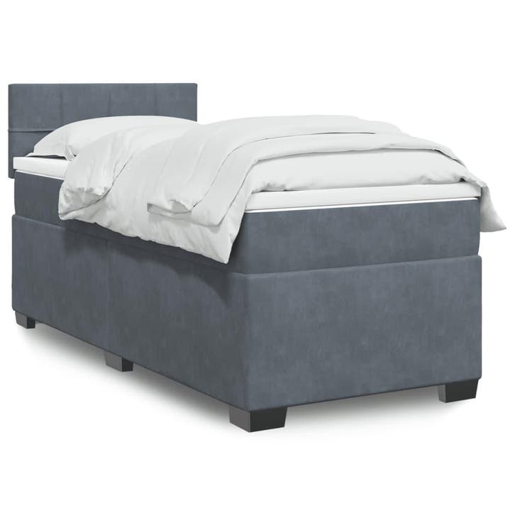 vidaXL Boxspring met matras fluweel donkergrijs 1-persoons, Huis en Inrichting, Slaapkamer | Bedden, Nieuw, Verzenden