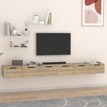 vidaXL Wandkasten 2 st 102x30x20 cm bewerkt hout sonoma, Maison & Meubles, Armoires | Armoires murales, Verzenden