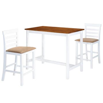 vidaXL Bartafel- en barstoelenset massief hout bruin en wit, Verzenden