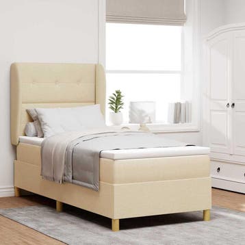 vidaXL Boxspring bed met hoofdeinde Crème 200 x 90 cm Stof, Huis en Inrichting, Slaapkamer | Bedden, Verzenden, Nieuw